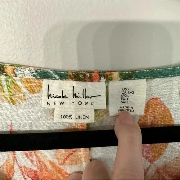Nicole Miller Women's 100% Linen Tropical Print Flutter Sleeve Dress Sz L GUC - Picture 4 of 6